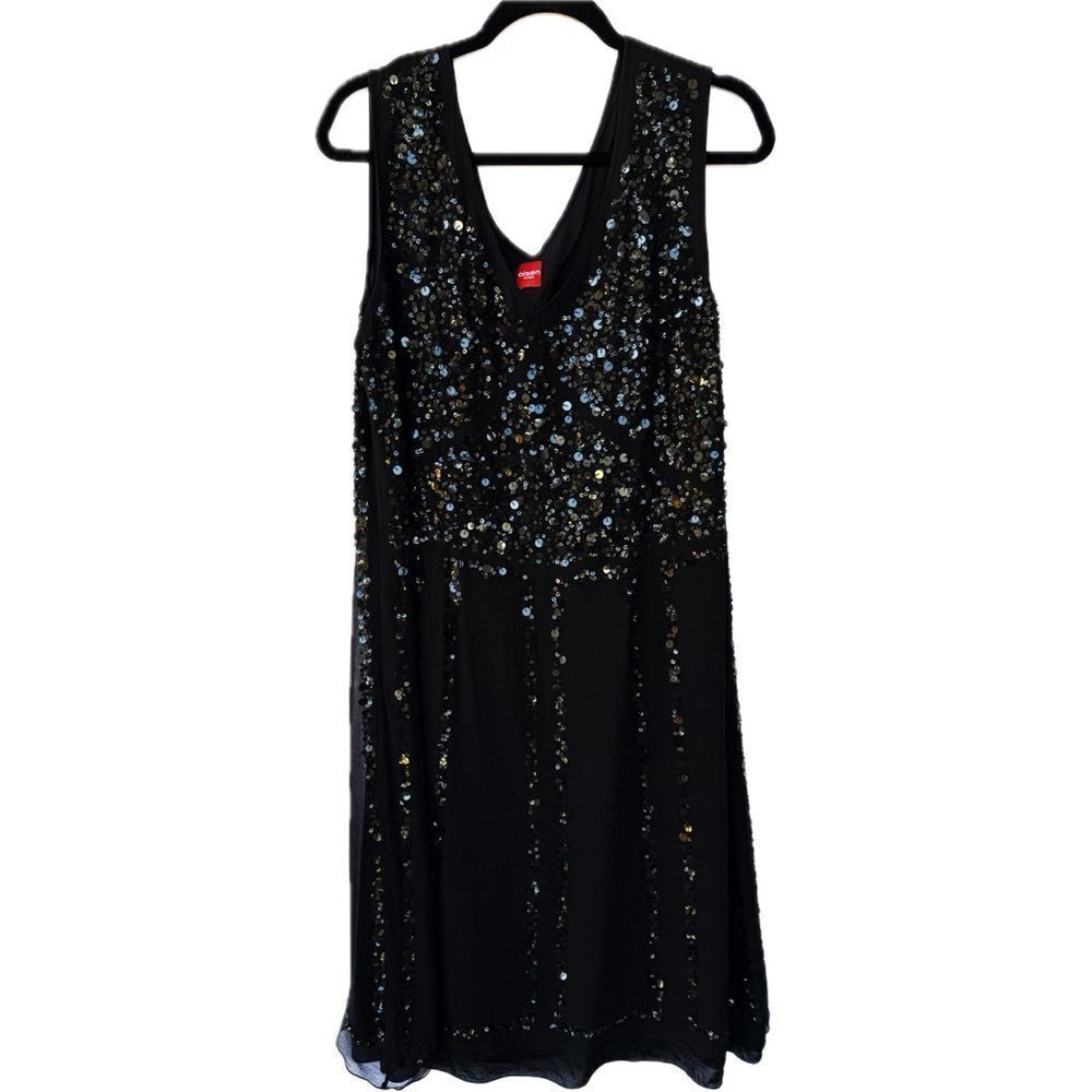 Olsen Europe Black Sequin Midi Fancy Special Occasion Dress